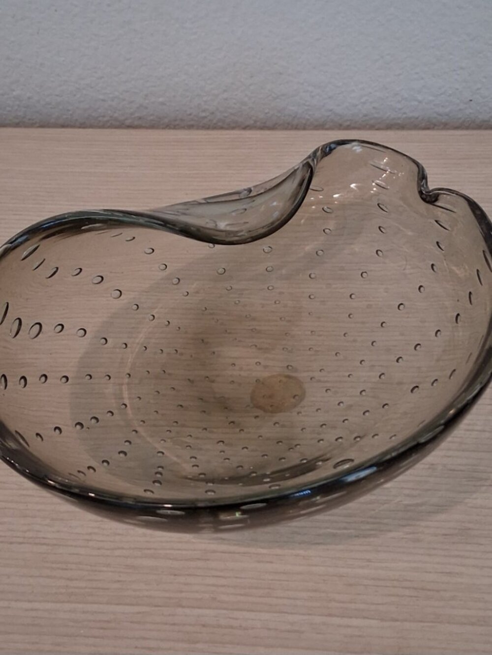Vintage Murano Glass Bullicante Smoked Glass Bowl Ashtray Italian Art Glass